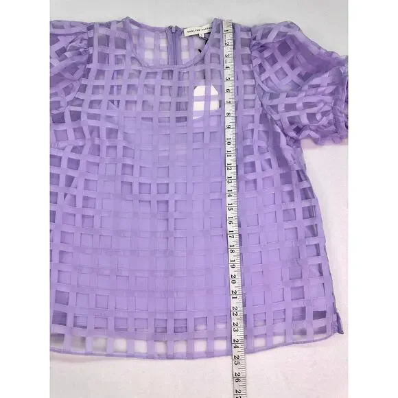 NWT English Factory Sheer Windowpane Puff Sleeve Top Lilac Size L - Picture 11 of 13
